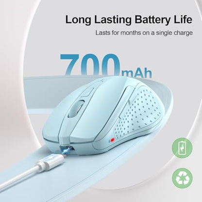 TECKNET Wireless Mouse, BT 5.0/2.4G, Rechargeable 6-DPI Silent, Lightblue | Bluetooth 5.0/3.0 & USB A, 2-Device Easy Switch, Wide OS Compatible, 6 Buttons, 6-DPI up to 4800, Ergonomic for S to M Hands - color: Lightblue