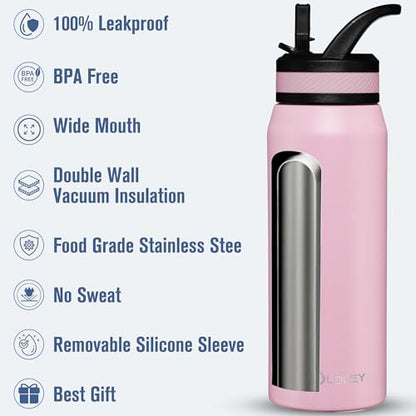 OLDLEY 24 oz Insulated Water Bottle With Straw, Stainless Steel Sports Water Cup Flask with 3 Lids(Straw, Spout and Handle Lid) Double Walled Travel Thermal Canteen Mug,No Silicone Base, Lavender Mist - color: Lavender Mist, size: 24 Ounces