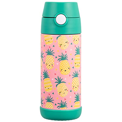 Snug Insulated Kids Water Bottle with Straw & Spout – Double-Wall Stainless Steel, Leakproof, Easy-Flip Lid – For School, Travel, Toddlers & Big Kids - Pineapples, 12oz - color: Pineapples, size: 11.8 Ounces