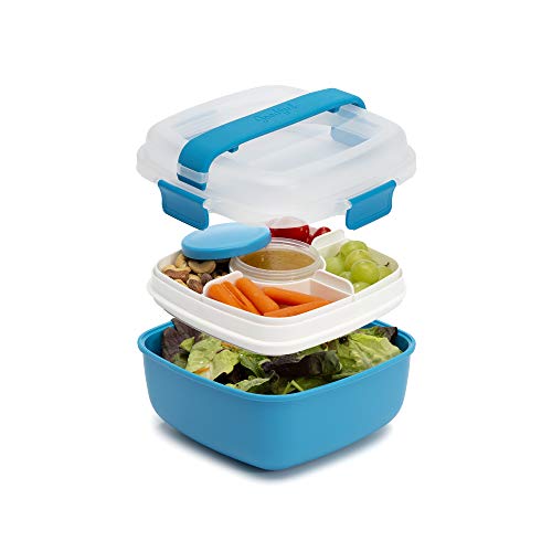 Goodful Stackable Lunch Box Container, Bento Style Food Storage with Removeable Compartments for Sandwich, Snacks, Toppings & Dressing, Leak-Proof and Made without BPA, 56-Ounce, Blue - color: Blue, size: 56-Ounce