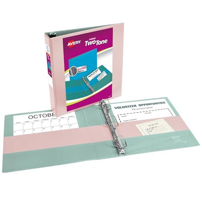Avery Two-Tone Durable View 3 Ring Binder, 1.5 Inch Slant Rings, Blush/Sage Binder (17234) - color: Blush/Sage, size: 1.5"