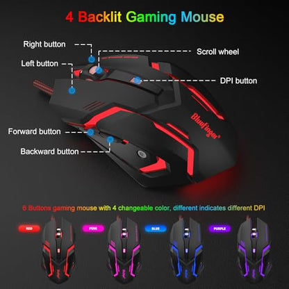 RGB 87 Keys Gaming Keyboard and Backlit Mouse Combo,BlueFinger USB Wired Rainbow Keyboard,Gaming Keyboard Set for Laptop PC Computer Game and Work - color: Black 01