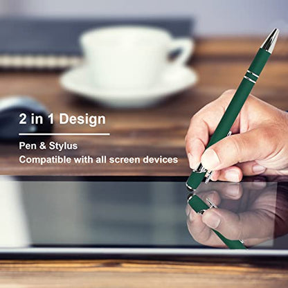 Oddmoal Ballpoint Pen with Stylus Tip, Soft Touch Click Metal Pen, 1.0mm Medium Point, Black Ink, 12 Count(Dark Green) - color: Dark Green - 12 Pens