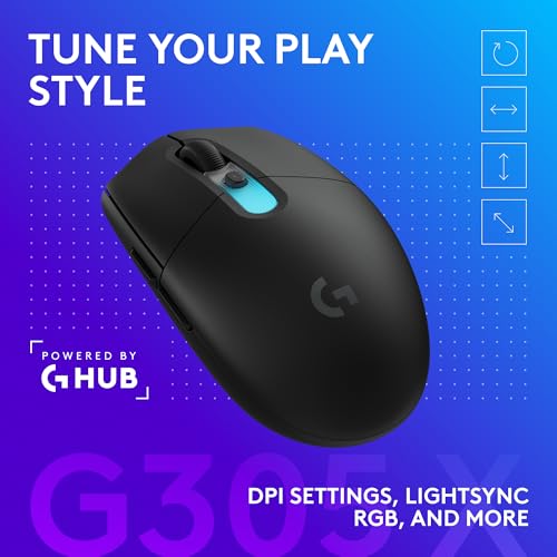 Logitech G305 X SUPERLIGHT Wireless Gaming Mouse, Lightweight 59g, HERO 44K Sensor, RGB lighting, LIGHTSPEED and Bluetooth, 130+ Hr Battery Life, 6 Programmable Buttons, Compatible with PC/Mac - Black - color: Black, style: Superlight