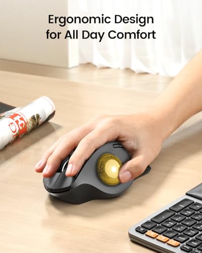 ProtoArc Wireless Trackball Mouse, EM01 NL Ergonomic Bluetooth Rollerball Thumb Rechargeable Computer Laptop Mouse, Adjustable Angle & 3 Device Connection for PC, Mac, Windows-Gold Ball - color: Gold Ball