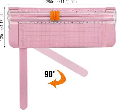 Paper Cutter, A4 Paper Trimmer with Security Safeguard & Side Ruler Portable Straight Edge Cutter for Scrapbooking Craft Paper, Photos, Label, Cardstock (Pink)