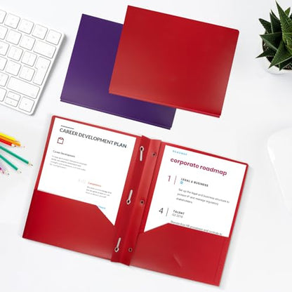 Plastic Folders with Pockets and Prongs,2-Pocket Folders with 3 Fasteners, Holds 8-1/2" x 11" Paper, Pastel Color (Bright Red, 60-Pack) - color: Bright Red, size: 60-Pack
