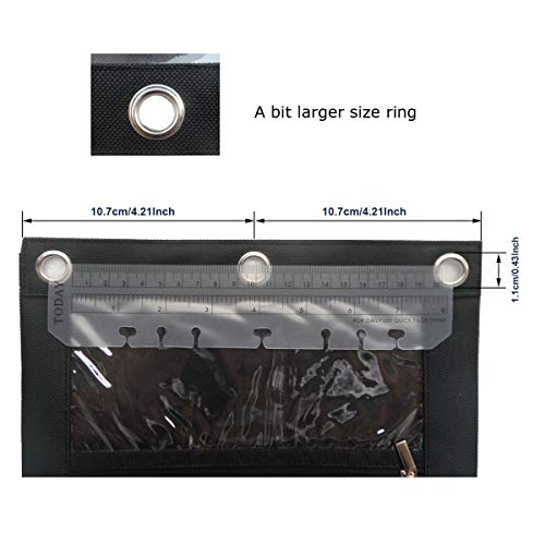 3 Ring Binder Pencil Pouch with Durable Zipper Binder Pencil Case with Clear Window 2 Pocket Black Canvas 2 Pack
