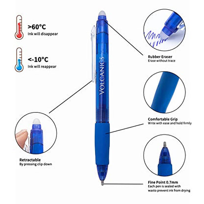 Volcanics Erasable Gel Pens 36 Pack, 6 Vibrant Colors, 0.7mm Fine Point Clicker Retractable Gel Ink Pens, Smooth & Refillable, Back to School Essentials for Home & Office Use - color: Multicolor