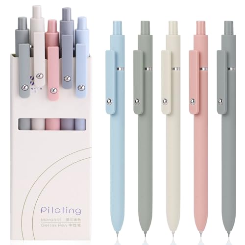 ITAWIXS Aesthetic Gel Ink Pens, 5pcs Fine Point Smooth Writing Pens, Office Desk Accessories, Cute Morandi Pens for journaling School Office Supplies, Gifts for Women and Men - color: 5pcs Morandi