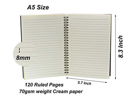 Yansanido Spiral Notebook, 6 Pcs A5 Craft Softcover 8mm Ruled 6 Color 60 Sheets -120 Pages Journals for Study and Notes(6 color)