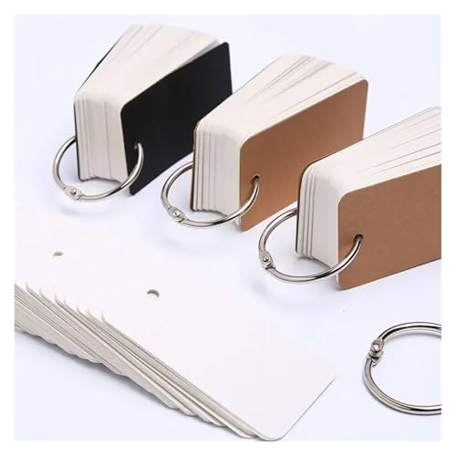 400-100 Sheets Kraft Paper Index Cards Portable Flash Cards With Ring Binder Study Memo Notecards For School Learning Supplies(Black-200Sheets) - color: Black-200Sheets