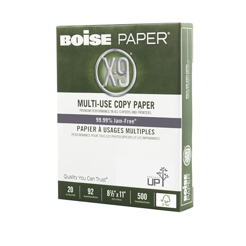 Boise® X-9® Multi-Use Print & Copy Paper, Letter Size (8 1/2" x 11"), FSC® Certified, 92 (U.S.) Brightness, 20 Lb, White - size: 10 Reams (5000 Sheets), style: 8.5 x 11, 20 lb., FSC