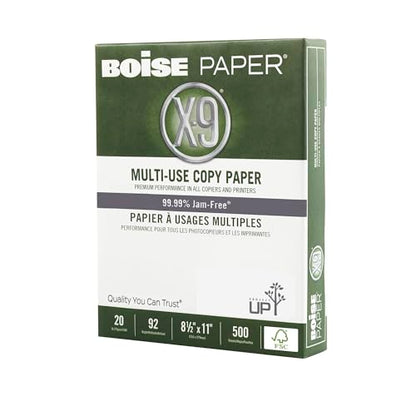 Boise® X-9® Multi-Use Print & Copy Paper, Letter Size (8 1/2" x 11"), FSC® Certified, 92 (U.S.) Brightness, 20 Lb, White - size: 10 Reams (5000 Sheets), style: 8.5 x 11, 20 lb., FSC