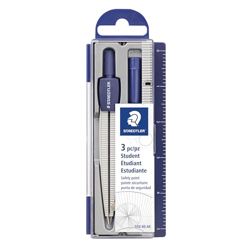 STAEDTLER Advanced Student Compass 2 Piece Set - Metal Compass with Quick-Set Center Wheel, Universal Adapter & Spare Lead, Draws Circles up to 10.25" - style: 3 Piece Set (Plastic Case)