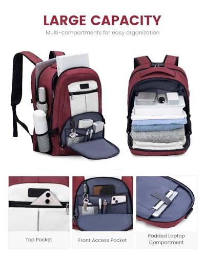 LOVEVOOK Rolling Laptop Backpack with Wheels, Waterproof Travel Carry On Business Backpack for Men, Fits 17 inch (17 inch, Red) - color: Red&white, size: 15.6 inch