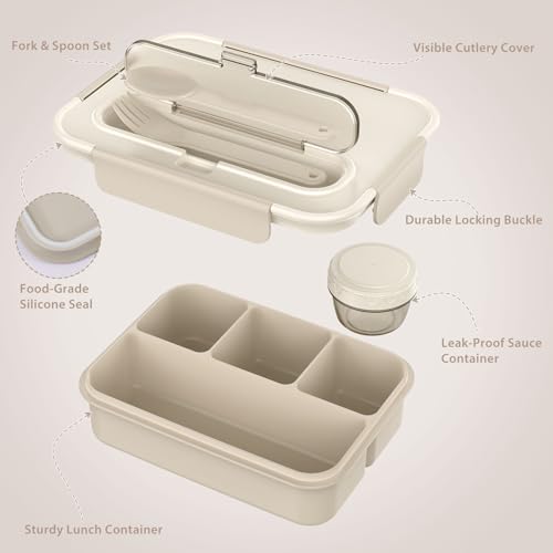 Caperci Bento Box Adult - 50 oz Large Lunch Containers for Adults and Teens, 4-Compartment Bento Lunch Box with Utensils & Leak Proof Sauce Cup, Dishwasher Safe, Durable, BPA-Free (Mocha) - color: Mocha
