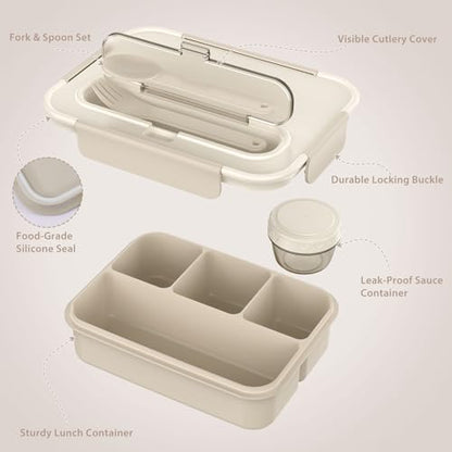 Caperci Bento Box Adult - 50 oz Large Lunch Containers for Adults and Teens, 4-Compartment Bento Lunch Box with Utensils & Leak Proof Sauce Cup, Dishwasher Safe, Durable, BPA-Free (Mocha) - color: Mocha
