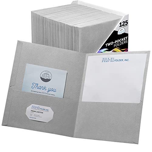 FILE-EZ Two-Pocket Folders, Gray, 125-Pack, Textured Paper, Letter Size (EZ-32430) - color: Gray, size: 125 Folders