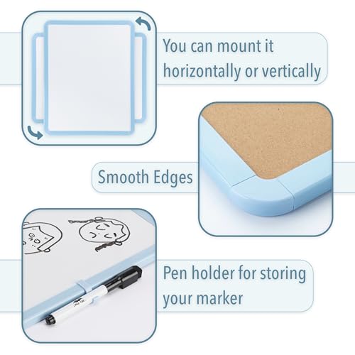 Mr. Pen- Dry Erase Board, 14” x 11” with a Black Dry Erase Marker | Blue Frame, Small Mini White Board for Students, Fridge, Wall, Locker, Includes Double Sided Tapes - color: Blue