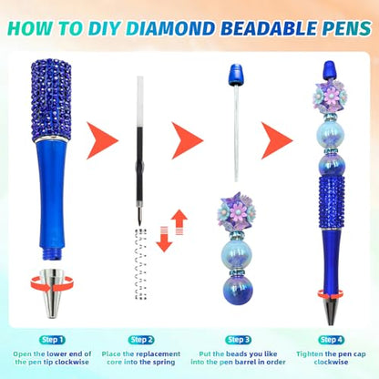 75 Pcs DIY Diamond Beadable Pen Kit - 25 Plastic Rhinestone Beaded Pens Bulk with Refills & Bags - Fancy Cute Glitter Pens for Crafting, Students & Teachers – School Supplies (Blue01) - color: Sapphire blue, size: 25