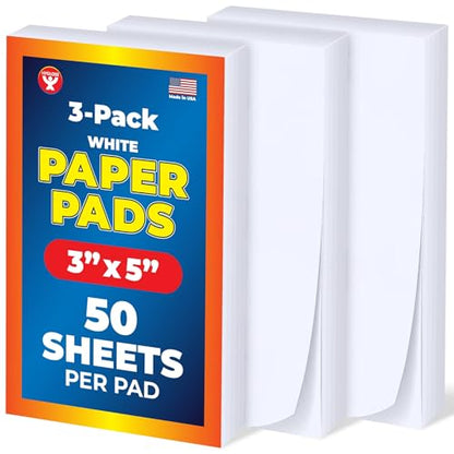 Hygloss 3 x 5-Inch Note Paper Pads - Memo Pads - 3-Pack x 50 Sheets in Each - 150 White Note Papers - Perfect for Office & School Supplies - Non-Sticky - color: WHITE, size: 3" x 5", 150 Sheets