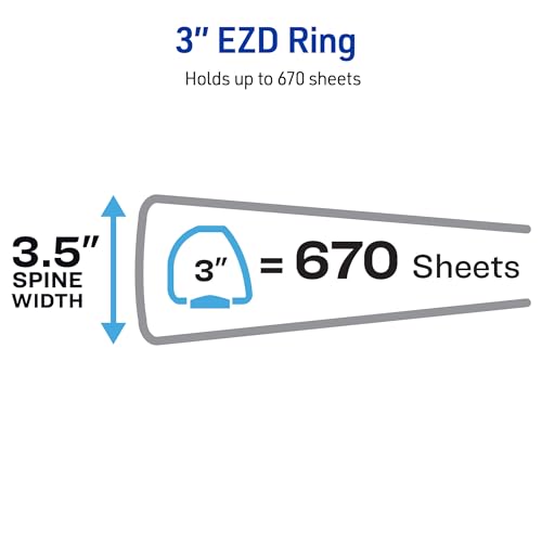 Avery Heavy-Duty View 3 Ring Binder, 3" One Touch EZD Rings, 670-Sheet Capacity, 3.5 Inch Wide Spine, Great for Home, School Supplies, Office, or Organization Needs, 1 White Binder (79193) (Pack of 4) - size: 3" (Pack of 4)