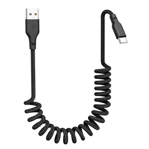 Quickeep Car Carplay Cable 3ft Coiled USB A to USB C Fast Charge Cord for iPhone 16/15/Plus/Pro Max/MacBook Pro, Auto Coiled Retractable iPhone Car Cord - color: Black, size: 3FT-1pack