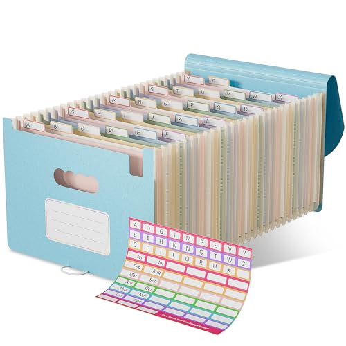 EcoStash 26 Pockets Accordion File Organizer, Sky Blue | Wheat Straw, Expanding File Folder, A-Z Tabs, 100% BPA Free, Letter/A4 Size, Monthly Bill Receipt Organizer - color: Sky Blue
