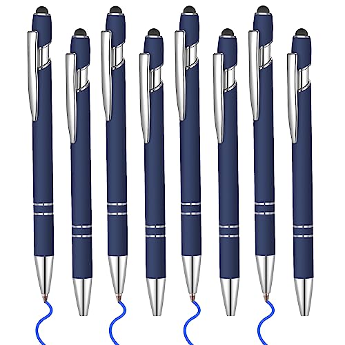 8 Pcs Blue Ink Ballpoint Pen with Stylus Tip 2 in 1 Stylus Ballpoint Pen Metal Pens Stylus Pen for Touch Screens School Office Coworkers (Navy Blue) - color: Navy Blue