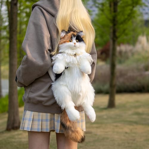 Chongker Cat Shaped Backpack - Handcrafted Stuffed Animals Plush Bag with Adjustable Shoulder, Crossbody, and Handbag Straps (Dark Calico Backpack) - style: Deep Calico Cat