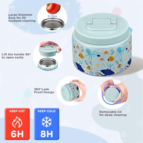 MAISON HUIS Bento Box for Kids with 8oz Soup Thermo, Insulated Lunch Bag & 17oz Water Bottle, 2-Compartment Bento Box with Built-In Ice Pack, Leak-Proof & BPA-Free - color: Blue2