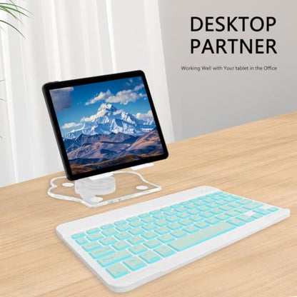 for Bluetooth Keyboard,Wireless Rechargeable 7-Color Keyboard Cute Tablet Stand Adjustable Adjustable & Foldable for iPad,iPad Pro,iPad Mini, iPad Air,Samsung Xiaomi Tablets,etc-Light Green - color: B-Backlight Keyboard-Light Green