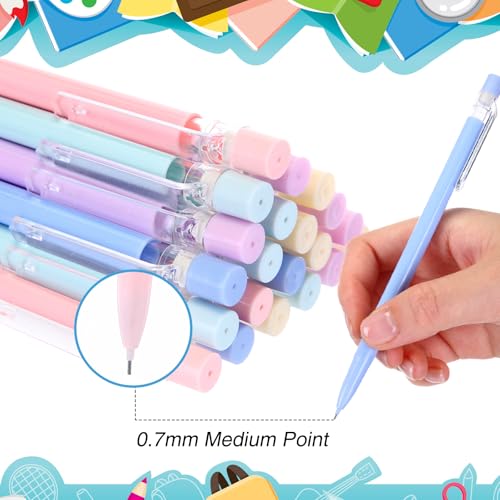 Fuyoooo 200 Pcs 0.7mm Mechanical Pencils with Eraser Bulk, Colorful Mechanical Pencil 0.7mm for Office Classroom Back to School Supplies School Student Writing Drawing Sketching(Multicolor) - color: pink, yellow, green, blue, purple