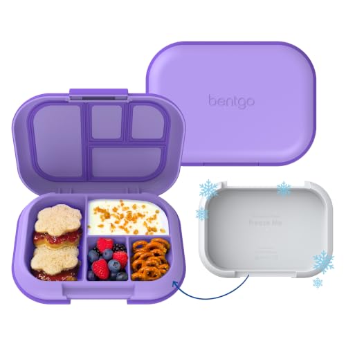 Bentgo Chill Kids Leakproof Lunch Box - 4-Compartment Bento Box with Built-In Ice Pack, 3.3 Cup Capacity, BPA-Free, Microwave & Dishwasher Safe Tray, Ages 3–7 (Purple) - color: Purple