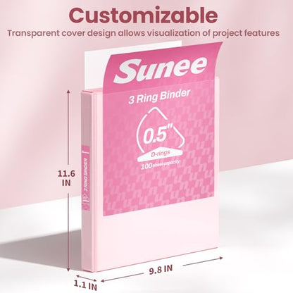 SUNEE 3 Ring Binder 0.5 Inch D Ring, Clear View Binder Three Ring PVC-Free (Fit 8.5x11 Inches) for School or Office Supplies, Assorted Pastel, 4 Pack - size: 0.5 Inch