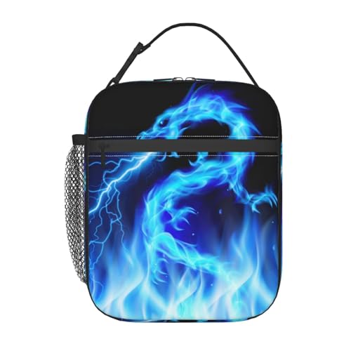 Blue Ice Dragon Lunch Box for Kids Boys Girls, Insulated Lunch Bag for Women Men, Leakproof Durable Lunch Cooler for School Work Travel - color: Blue Ice Dragon
