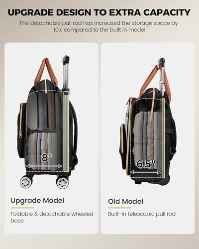 Ytonet Rolling Backpack for Women, 15.6 In Rolling Laptop Backpack with 4 Spinner Wheels, 2 In 1 Roller Travel Backpacks with Detachable Trolley, Carry On Rolling Laptop Bag for College Business Work - color: Beige Brown