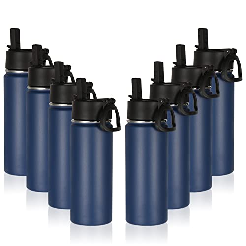 Volhoply 18oz Insulated Water Bottle Bulk 8 Pack,Kids Stainless Steel Water Bottles with Straw Lid,Wide Mouth Reusable Metal Bottle,Double Wall Vacuum Sports Flask for Cold Drink(Navy,8 Set) - color: Navy