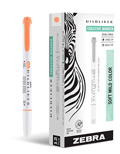 Zebra Pen MILDLINER No Bleed Highlighter, Apricot Color, Dual Tip, 12-Pack | Broad and Fine Point Tip Marker Set, Ideal for Bible Highlighting, Journaling, Office, School and Teacher Supplies (78590upc) - color: Apricot