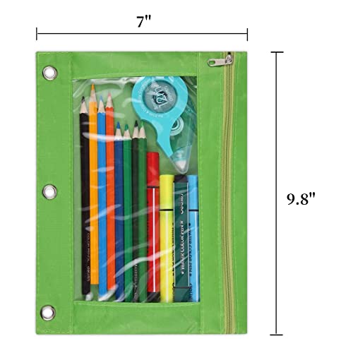 3-Ring Pen Pencil Pouch with Clear Window Stationery Bag Binder Case Classroom Organizers Green - color: Green