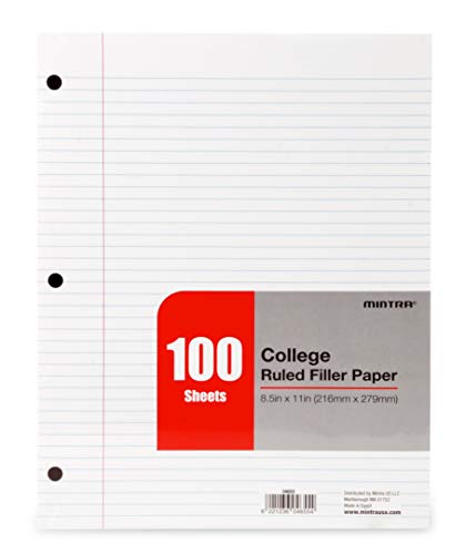 Mintra Office Filler Paper (College Ruled, 600 Sheets (6pks of 100)) - for 3-Ring Binder, Notepaper, Loose leaf filler paper, punched, bulk pack - color: College Ruled, size: 600 Sheets (6pks of 100)