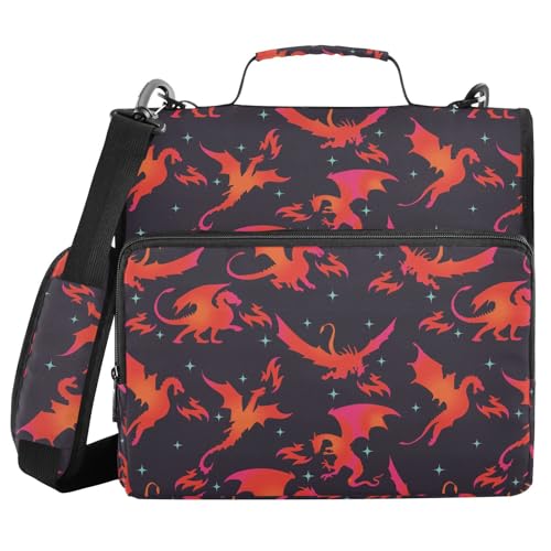 Dragon Fire Black Zipper Binder Bag 3 Ring with Shoulder Strap Zippered Binder Fits 13 Inch Laptop File Folder Document Organizer for College Office Supplies - color: Dragon Fire Black