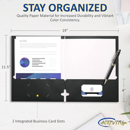 10 Pack Two Pocket Folders, Black, Strong Thick Paper Folders, for Letter Size, by ACTIVITYya - color: Black