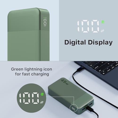 NOBIS Portable Charger, 20000mAh Power Bank, 45W Power Bank Fast Charging, Battery Pack with C to C Cable, Battery Bank with Digital Display for iPhone Android Laptop etc(Green) - color: Green