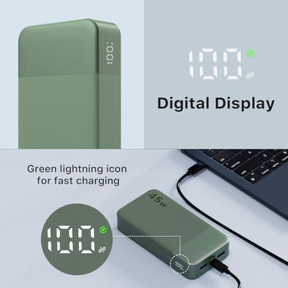 NOBIS Portable Charger, 20000mAh Power Bank, 45W Power Bank Fast Charging, Battery Pack with C to C Cable, Battery Bank with Digital Display for iPhone Android Laptop etc(Green) - color: Green