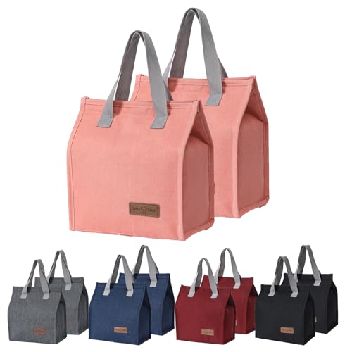 2Pcs Pink Lunch Bag Insulated, Lunch Box Bag, Reusable Lunch Tote Bag | small lunch tote,tasty food lunch bag,small cooler bag,Lunch Box Container Bag Insulated for Women, Men, Work, Office, Travel - color: Pink