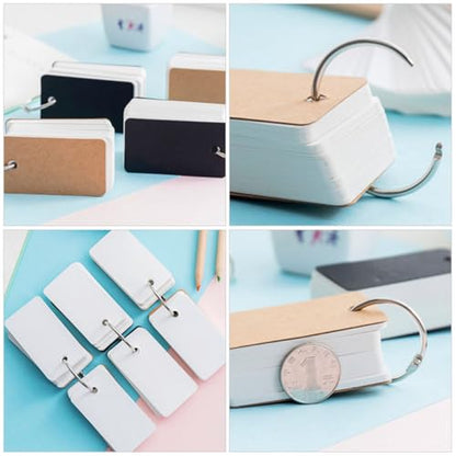 4pcs Thick Blank English Words Cards Paper Notepad with Binder Rings for Students, Timeless Design Portable Memory Cards for Travel Diaries and Creative Writing