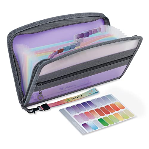 NAFY Small Accordian File Organizer, A5 Check Size 13 Pockets Coupon Receipt Holder Organizer with Zipper, 11X7 Inches Accordion Expanding Folder Wallet for Coupon, Receipt, Bills, Cash(Lilac) - color: Lilac