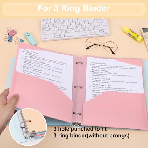 EOOUT Plastic Folders with Pockets, 3 Hole Punch Folders for 3 Ring Binder, 10 Pastel Colors, Heavy Duty File Folders for School Office Supplies(10pcs) - color: Pastel, style: 10pcs
